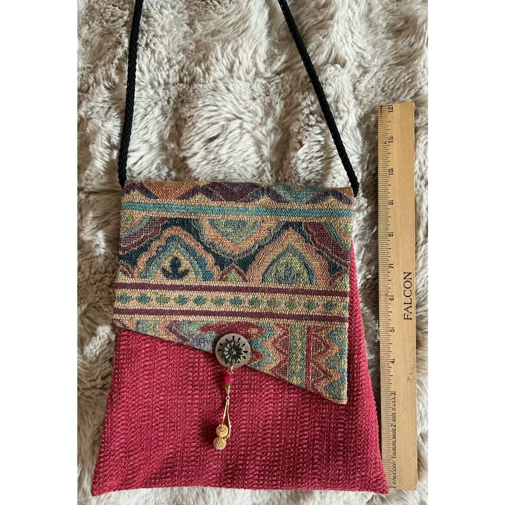 Boho Chic Handmade Tapestry Clutch Purse With Embellished Button Accent - Picture 6 of 8